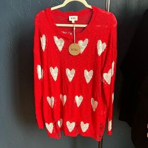 Size large Bibi distressed heart sweater. NWT